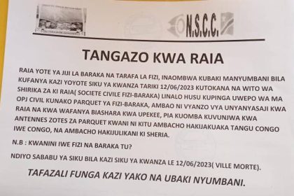 Un communiqué rendu public par la société civile de Fizi-Baraka