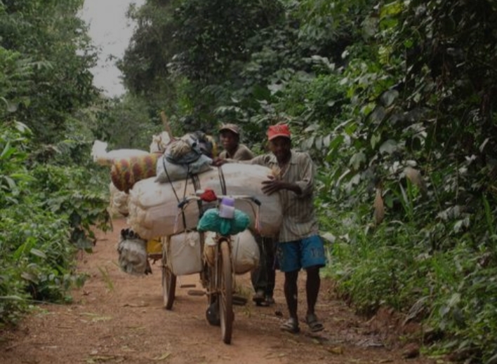 Photo d'illustration : Les hommes transportant les vivres en territoire de Mambasa