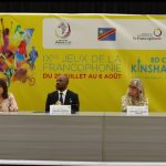 Plusieurs personnalités prennent part au point de presse sur le lancement des IXèmes jeux d la francophonie, entre autres l'Administratrice d l’OIF, Mme Caroline St-Hilaire, le Ministre d médias, Patrick Muyaya