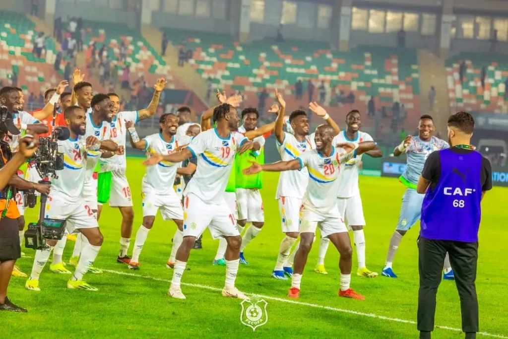 L'équipe nationale de la RDC célébrant sa qualification en huitième de finale, et jouera contre l’Egypte ce dimanche